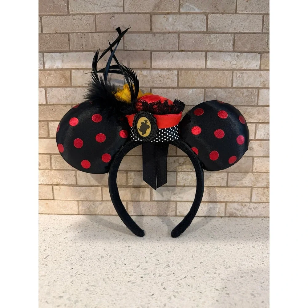 Disney Parks Minnie Mouse Ears  Cameo Silhouette Flower Feathers Polka